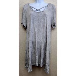Terre Bleue Gray Heathered Short Sleeves Top Large Lightweight Flowy Stretchy